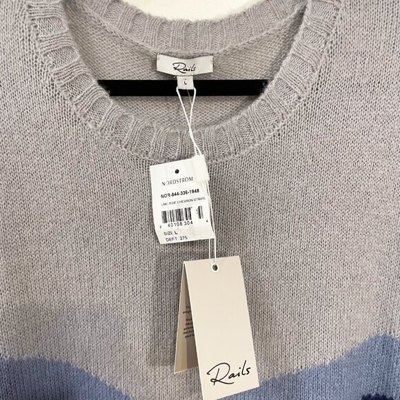 New Rails Perci Wool Alpaca Blend Chevron Stripe Sweater Grey Lakeside L $188 - Picture 6 of 8
